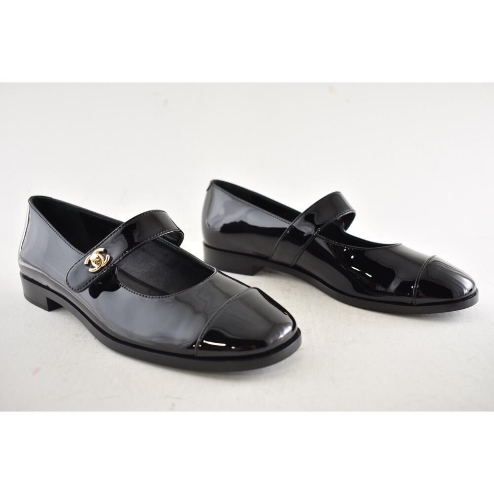 Chanel REV Black Patent Turnlock CC Mary Jane Moccasin Ballet Loafer Flat 39 - Picture 6 of 16